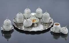 METAL İNCİLİ OTANTİK KAHVE SETİ - GÜMÜŞ