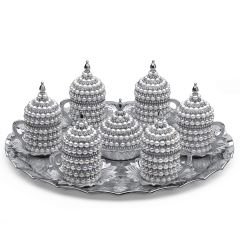 METAL İNCİLİ OTANTİK KAHVE SETİ - GÜMÜŞ