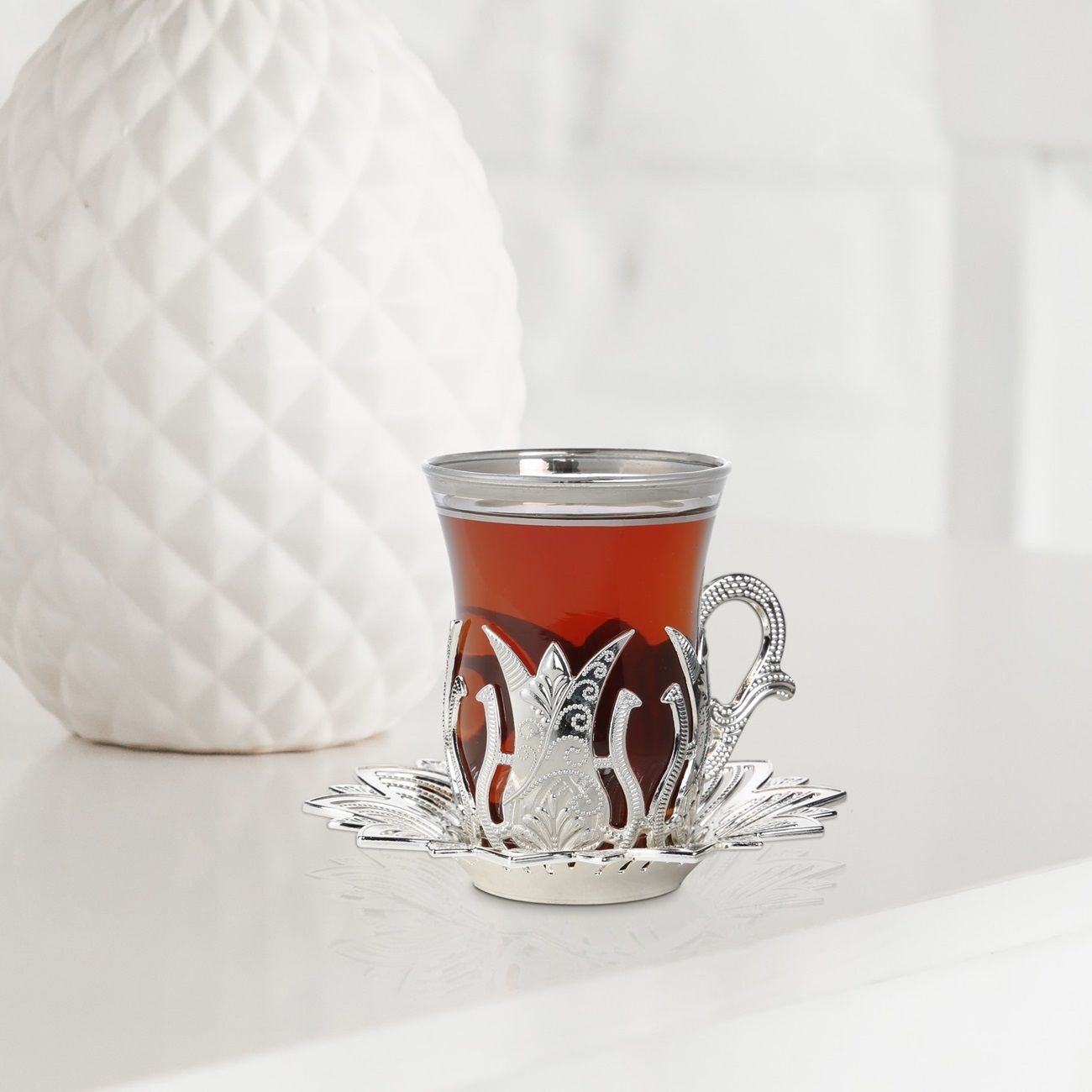 METAL KAPLAMA AHSEN ÇAY SETİ - GÜMÜŞ