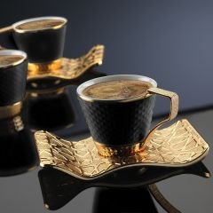 SELÇUKLU SİYAH KAHVE SETİ - ALTIN