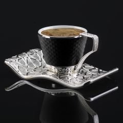 SELÇUKLU SİYAH KAHVE SETİ - GÜMÜŞ