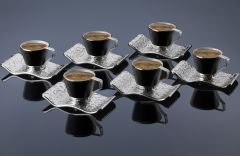 SELÇUKLU SİYAH KAHVE SETİ - GÜMÜŞ