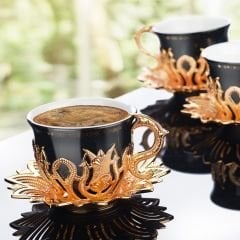 AHSEN TİRYAKİ SİYAH KAHVE SETİ - ALTIN