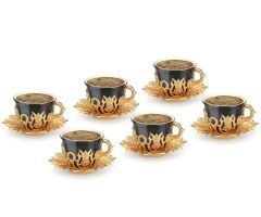 AHSEN TİRYAKİ SİYAH KAHVE SETİ - ALTIN