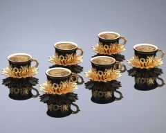 AHSEN TİRYAKİ SİYAH KAHVE SETİ - ALTIN