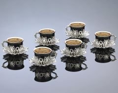 AHSEN TİRYAKİ SİYAH KAHVE SETİ - GÜMÜŞ