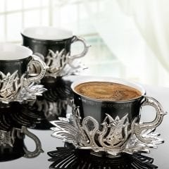 AHSEN TİRYAKİ SİYAH KAHVE SETİ - GÜMÜŞ