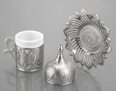 AHSEN TEKLİ METAL KAPLAMA KAHVE FİNCANI - GÜMÜŞ