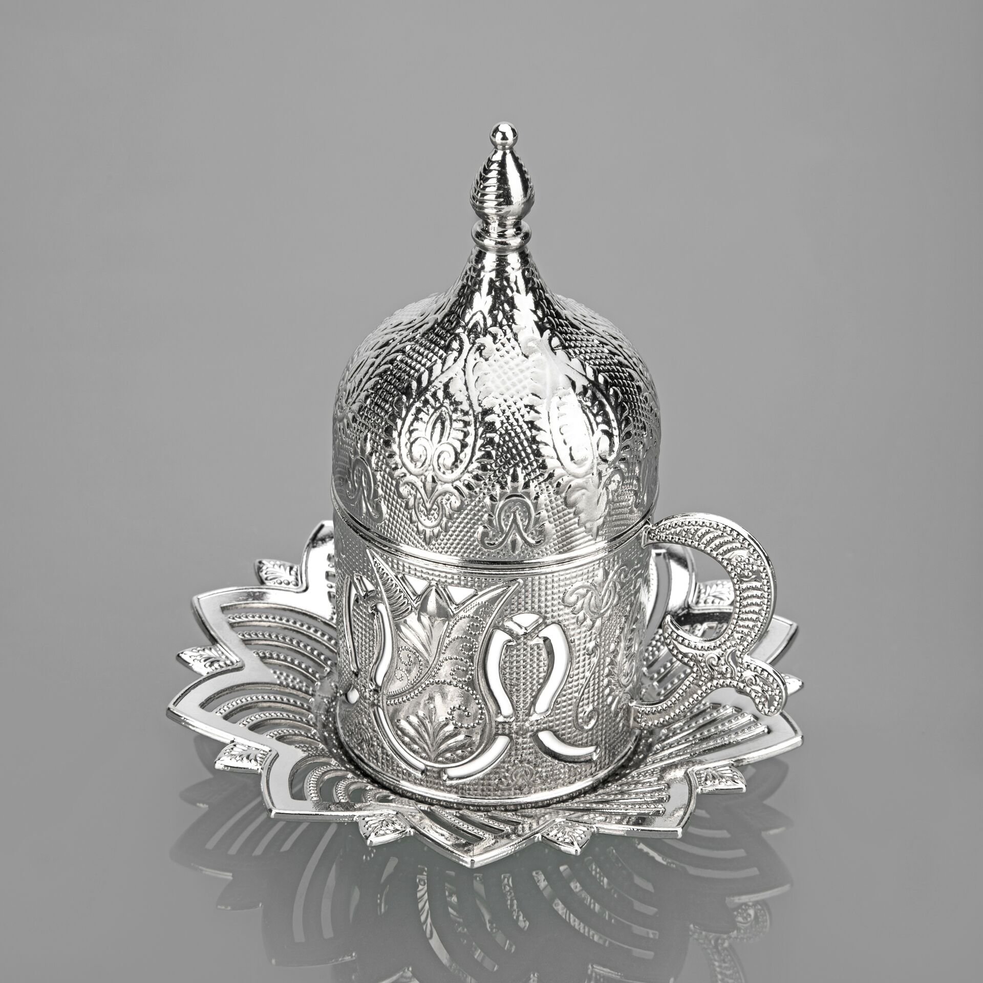 AHSEN TEKLİ METAL KAPLAMA KAHVE FİNCANI - GÜMÜŞ