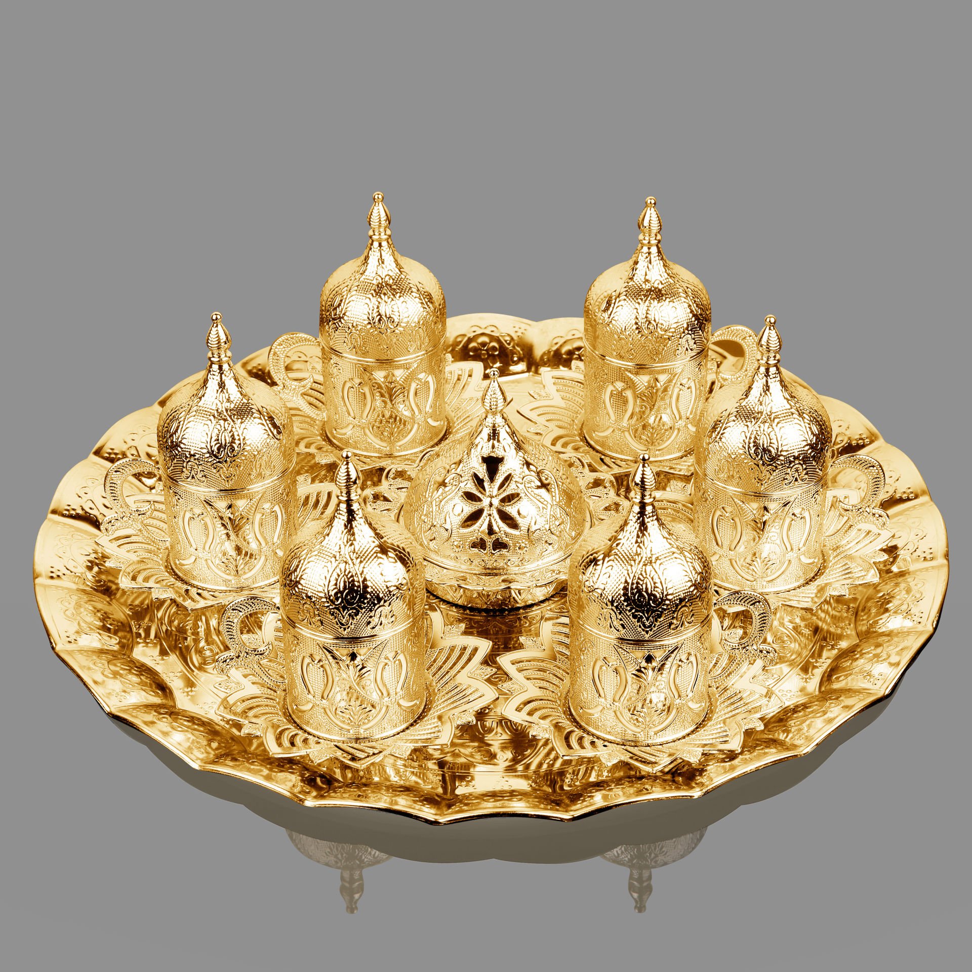 AHSEN METAL KAPLAMA KAHVE SETİ - ALTIN