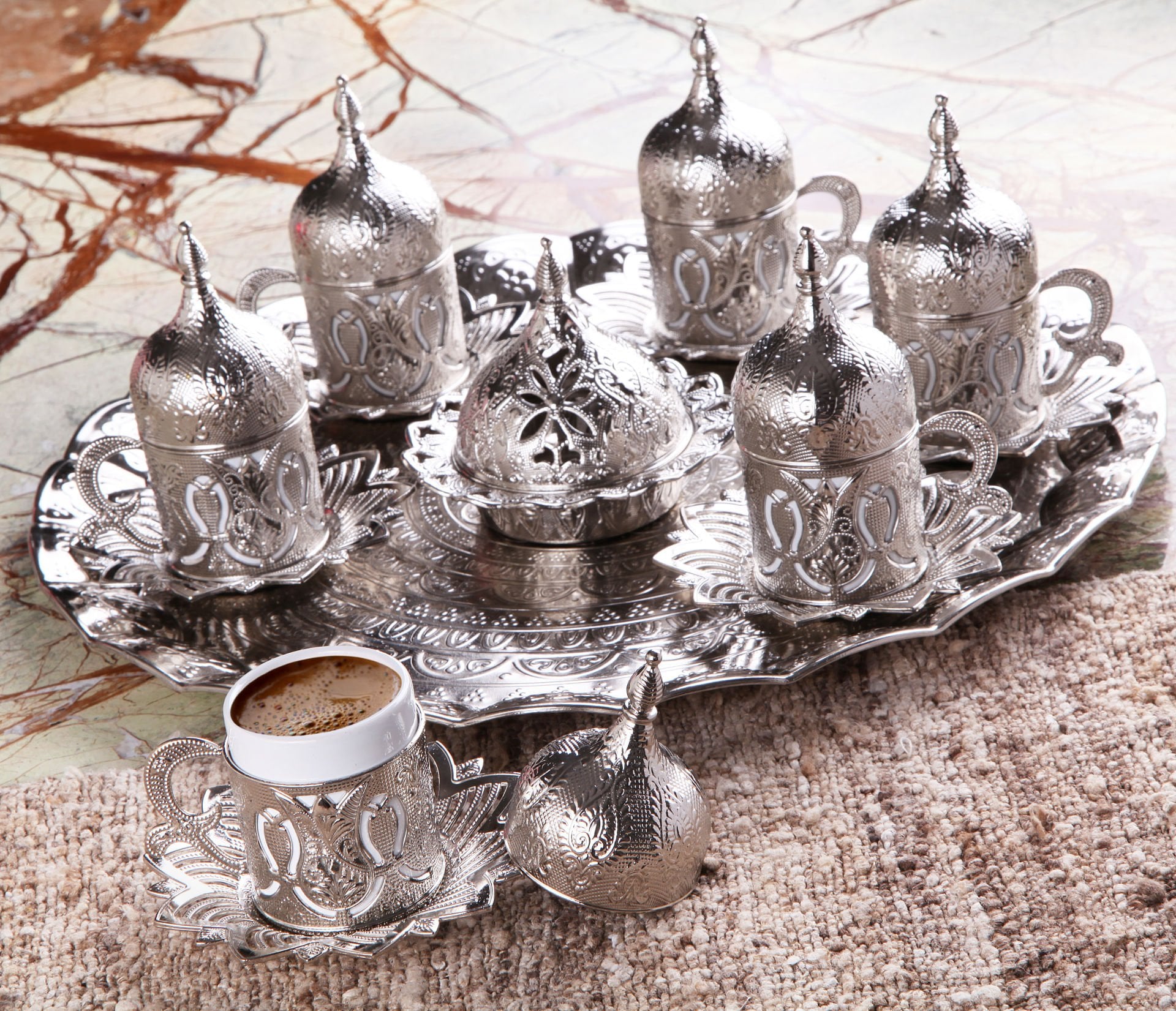 AHSEN METAL KAPLAMA KAHVE SETİ - GÜMÜŞ