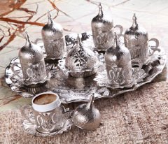 AHSEN METAL KAPLAMA KAHVE SETİ - GÜMÜŞ