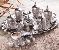 AHSEN METAL KAPLAMA KAHVE SETİ - GÜMÜŞ