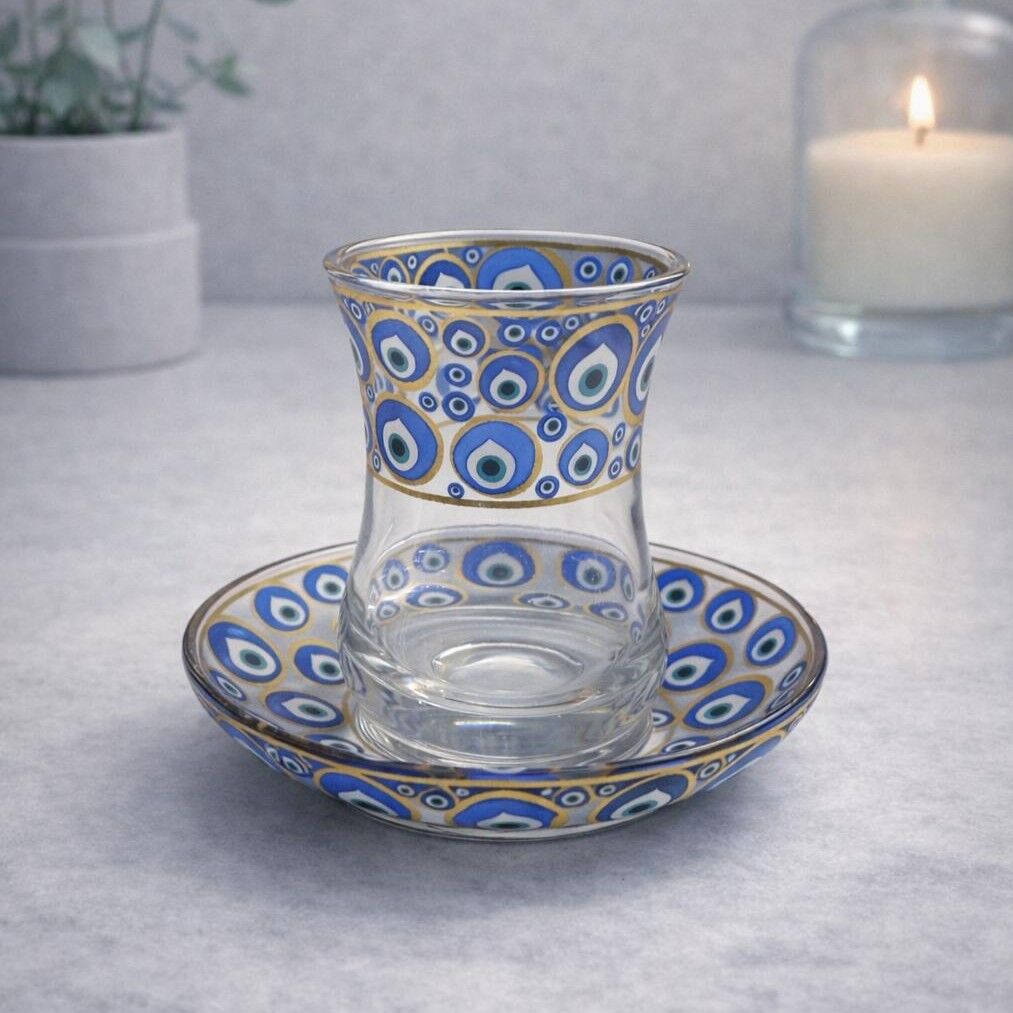 ÇİNİLİ ÇOKLU NAZAR DESENLİ ÇAY SETİ