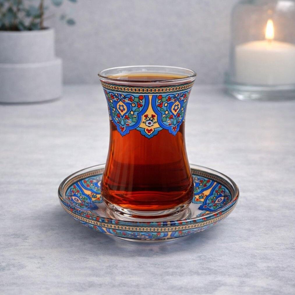 ÇİNİLİ SÖĞÜT DESENLİ ÇAY SETİ