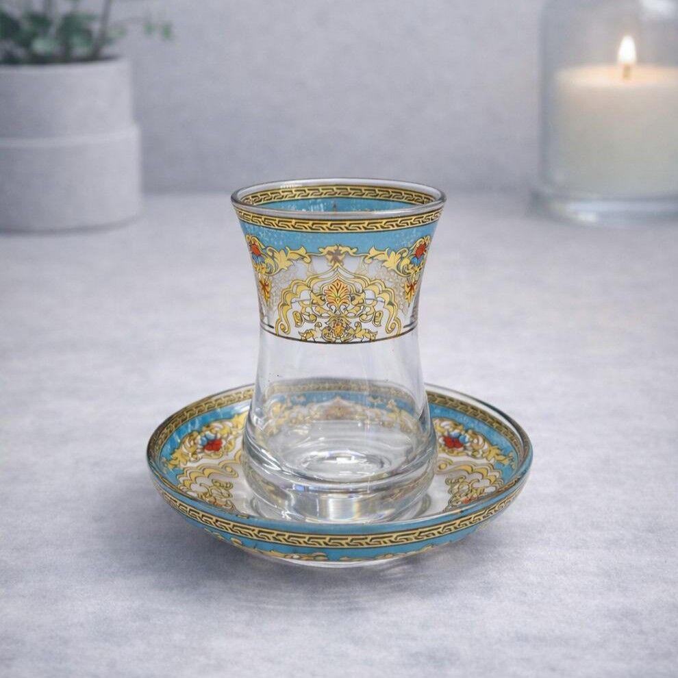 ÇİNİLİ YEŞİL SÜMBÜL DESENLİ ÇAY SETİ