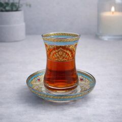 ÇİNİLİ YEŞİL SÜMBÜL DESENLİ ÇAY SETİ