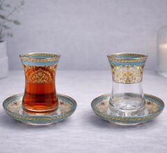 ÇİNİLİ YEŞİL SÜMBÜL DESENLİ ÇAY SETİ