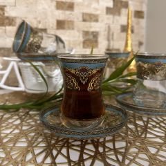 ÇİNİLİ YEŞİL SÜMBÜL DESENLİ ÇAY SETİ