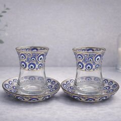 ÇİNİLİ ÇOKLU NAZAR DESENLİ ÇAY SETİ İkili Set
