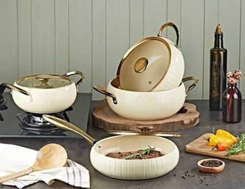 OMS ALLURE 7 PARÇA SERAMİK TENCERE SETİ ALTIN