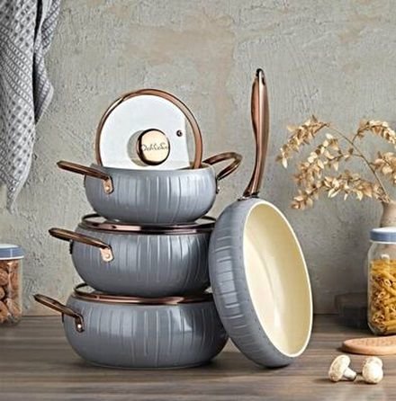 OMS ALLURE 9 PARÇA SERAMİK TENCERE SETİ ANTRASİT