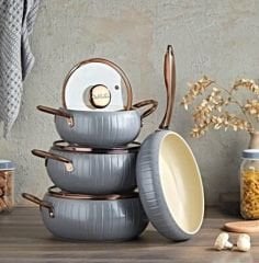 OMS ALLURE 9 PARÇA SERAMİK TENCERE SETİ ANTRASİT