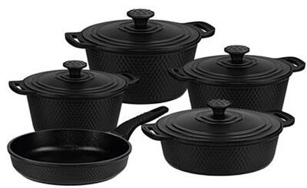 OMS TRİANA 9 PARÇA BİOGRANİT DÖKÜM TENCERE TAVA SETİ Siyah