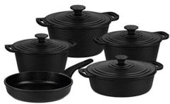 OMS TRİANA 9 PARÇA BİOGRANİT DÖKÜM TENCERE TAVA SETİ Siyah