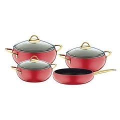 OMS ELEGANT 7 PARÇA TENCERE TAVA SETİ Kırmızı