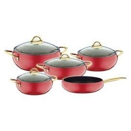 OMS ELEGANT 9 PARÇA TENCERE TAVA SETİ Kırmızı