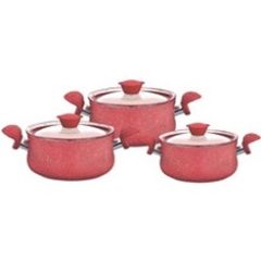 OMS GRANİT GÜVEÇ TENCERE SETİ Kırmızı