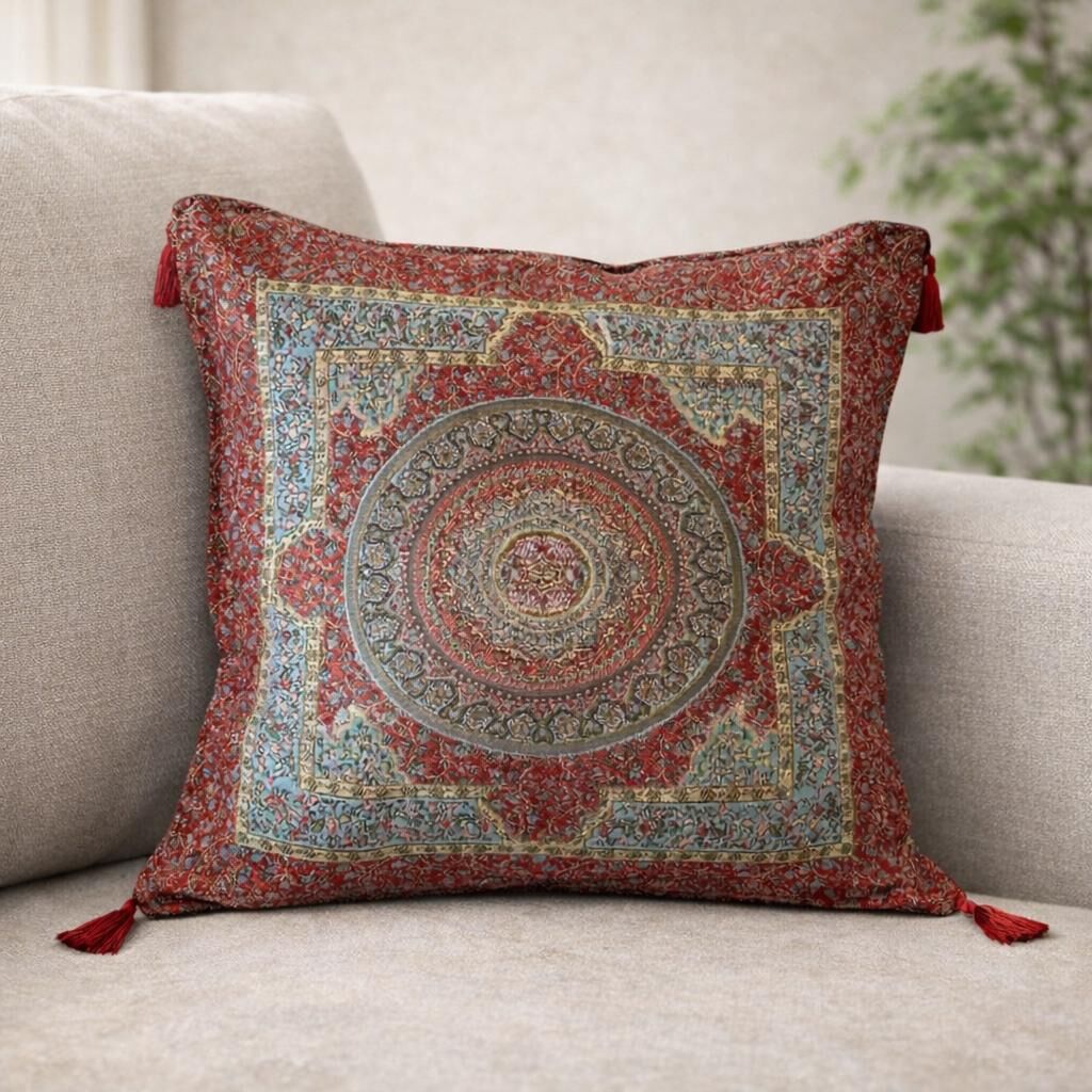 ETNİK MANDALA DESENLİ KIRMIZI 45x45 CM DEKORATİF YASTIK KILIFI