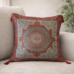 ETNİK MANDALA DESENLİ KIRMIZI 45x45 CM DEKORATİF YASTIK KILIFI