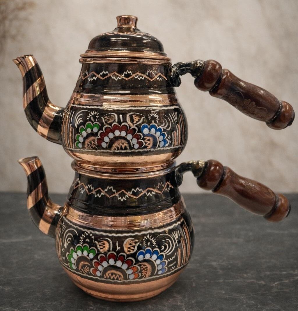 TEK KİŞİLİK ERZİNCAN İŞİ İŞLEMELİ SİYAH MİNİ BAKIR ÇAYDANLIK – EL İŞÇİLİĞİ