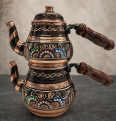 TEK KİŞİLİK ERZİNCAN İŞİ İŞLEMELİ SİYAH MİNİ BAKIR ÇAYDANLIK – EL İŞÇİLİĞİ