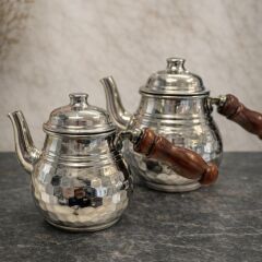 TEK KİŞİLİK MİNİ DÖVME BAKIR ÇAYDANLIK – GÜMÜŞ RENK