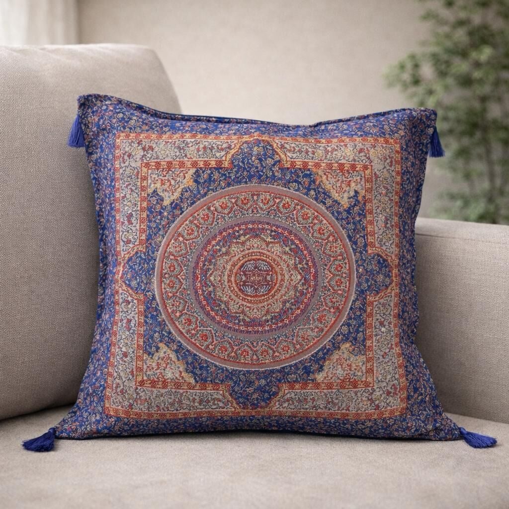 MANDALA DESENLİ LACİVERT YASTIK KILIFI – 45x45 CM