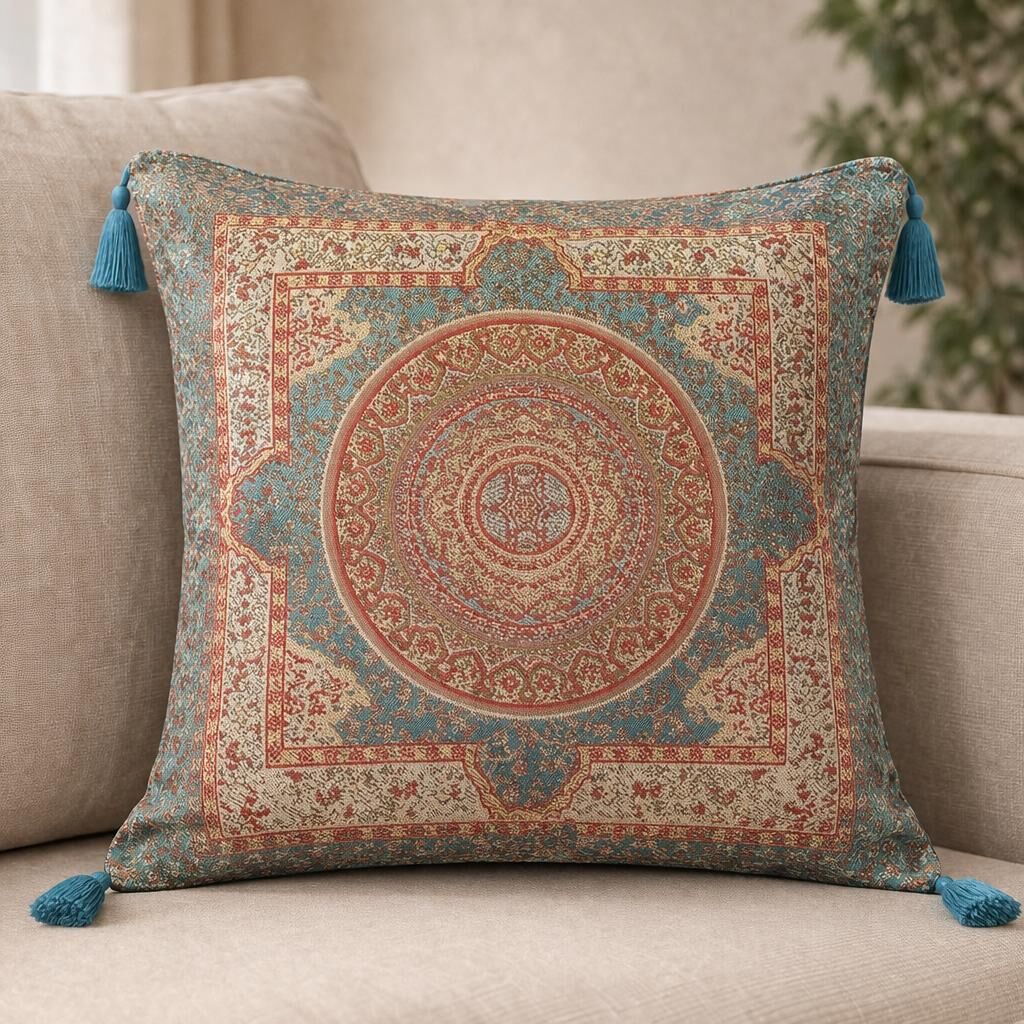 MANDALA DESENLİ TURKUAZ YASTIK KILIFI – 45x45 CM KIRLENT