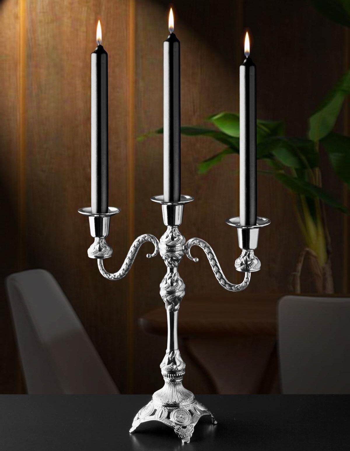 3 KOLLU KÜÇÜK ŞAMDAN – GÜMÜŞ | 29 CM