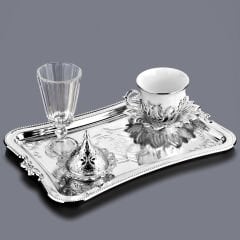 GÜMÜŞ RENK İŞLEMELİ DAMAT KAHVESİ SETİ