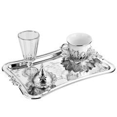 GÜMÜŞ RENK İŞLEMELİ DAMAT KAHVESİ SETİ