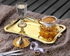 ALTIN RENK İŞLEMELİ DAMAT KAHVESİ SETİ