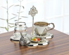 GÜMÜŞ RENK DAMAT KAHVESİ SETİ