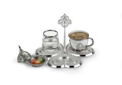 GÜMÜŞ RENK DAMAT KAHVESİ SETİ