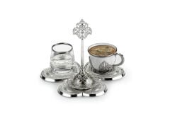GÜMÜŞ RENK DAMAT KAHVESİ SETİ