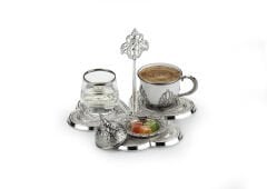 GÜMÜŞ RENK DAMAT KAHVESİ SETİ