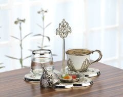 GÜMÜŞ RENK DAMAT KAHVESİ SETİ