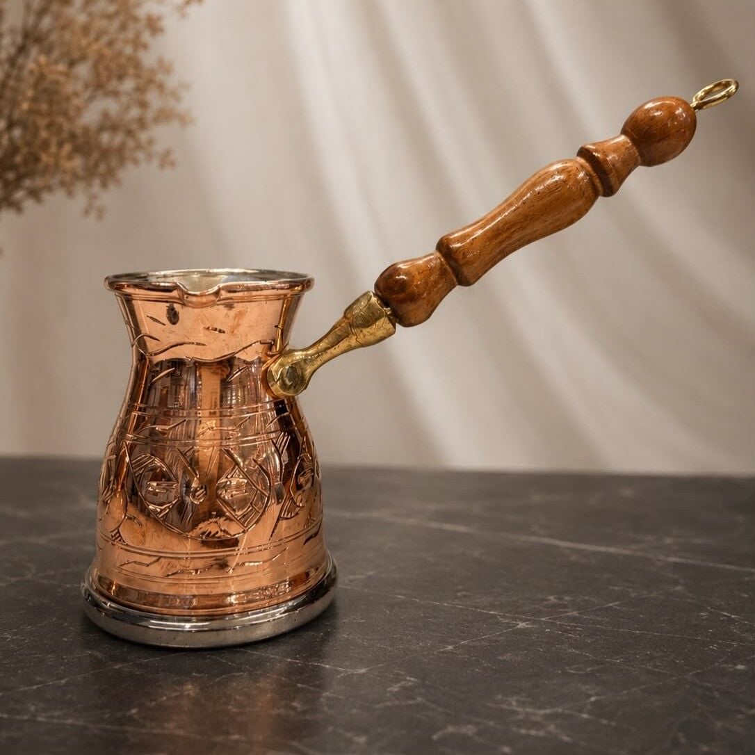 EL İŞLEMELİ BAKIR CEZVE – 270 ml | 3 Kişilik