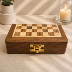 Ahşap Cep Boy Satranç Takımı 13x13 cm - Katlanabilir Seyahat Boy Mini Satranç